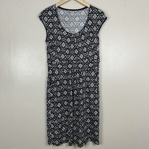 Boden Womens 10R Short Cap Sleeve Dress Pockets Black White Floral Contemporary